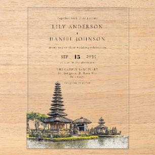 Wasserfarben Bali-Tempel Ziel Hochzeit Acryleinladungen