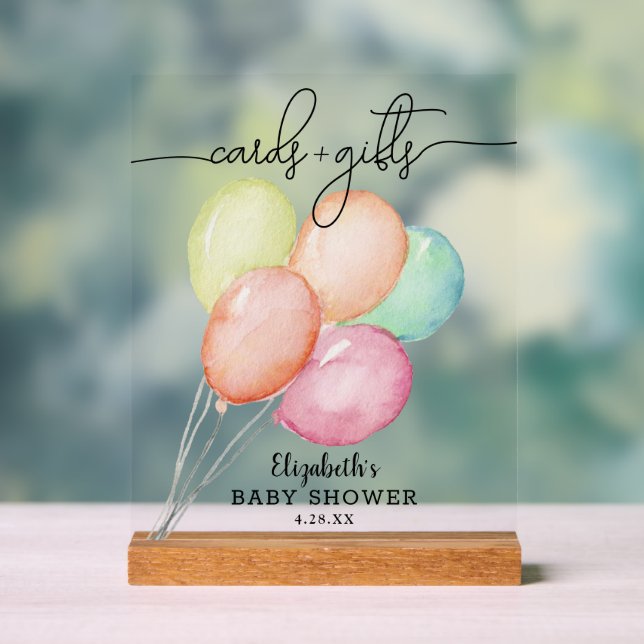 Wasserfarben Balloons Kinderduschkarten + Geschenk Acrylschild (Neutral)