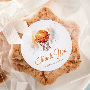 Wasserfarben Basketball Babydusche Runder Aufkleber
