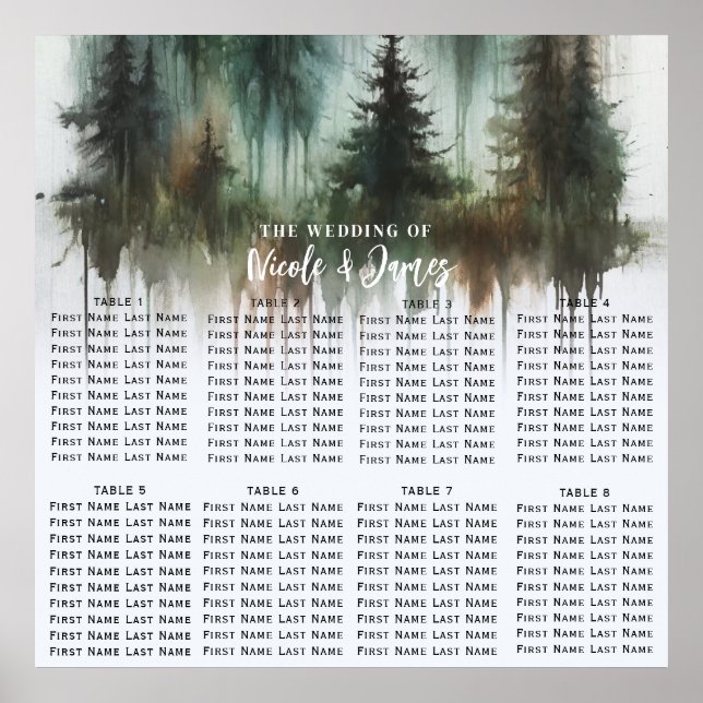 Wasserfarben Bäume Rustikale Hochzeit Poster (Vorne)