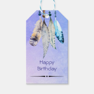 Wasserfarben Beads 'n Feathers Happy Birthday Geschenkanhänger