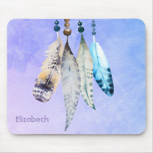 Wasserfarben Beads 'n Feathers on Bluish Lila Mousepad