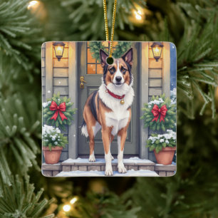 Wasserfarben Beauceron Rustikale Veranda Weihnacht Keramikornament