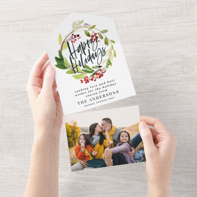 Wasserfarben Berries Grüne Weinkeller Glückwunsch  All In One Einladung (Abreißen)