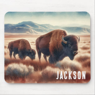 Wasserfarben-Bison auf den Ebenen Personalisiert Mousepad