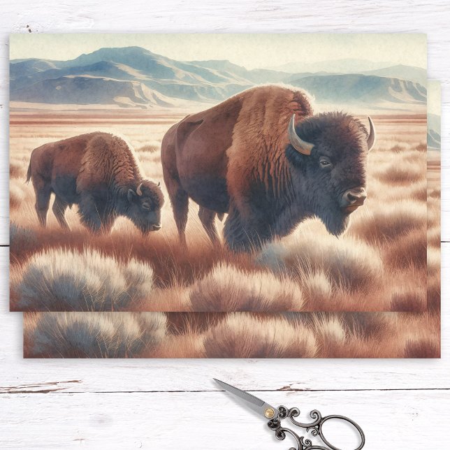 Wasserfarben-Bison auf der Decoupage der Ebenen Seidenpapier (Von Creator hochgeladen)