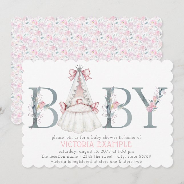 Wasserfarben Bläserbaby Girl Dusche Einladungen (Vorne/Hinten)