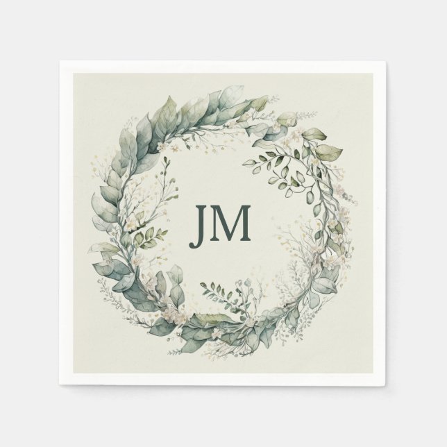 Wasserfarben-Blätter und Blume Serviette (Vorderseite)