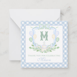 Wasserfarben Blau 1. Geburtstag Monogramm-Wappen-G Mitteilungskarte