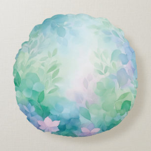 Wasserfarben Blau Grün Floral Rund Kissen