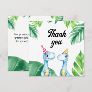 Wasserfarben Blau Trex Grün Kinder 3. Geburtstag Dankeskarte