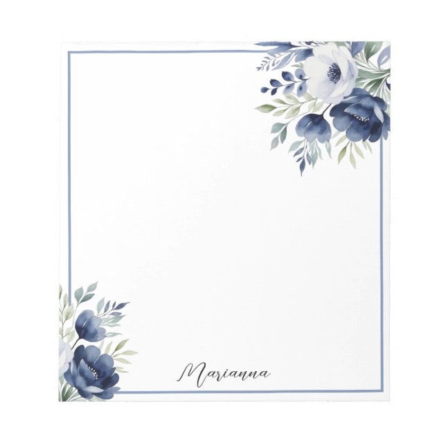 Wasserfarben Blau und Weiß BlumenBouquet Notizblock (Vorderseite)