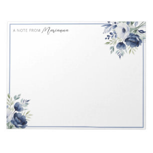 Wasserfarben Blau und Weiß BlumenBouquet Notizblock
