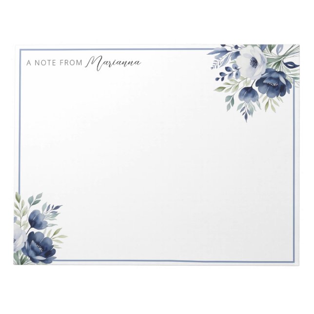 Wasserfarben Blau und Weiß BlumenBouquet Notizblock (Vorderseite)
