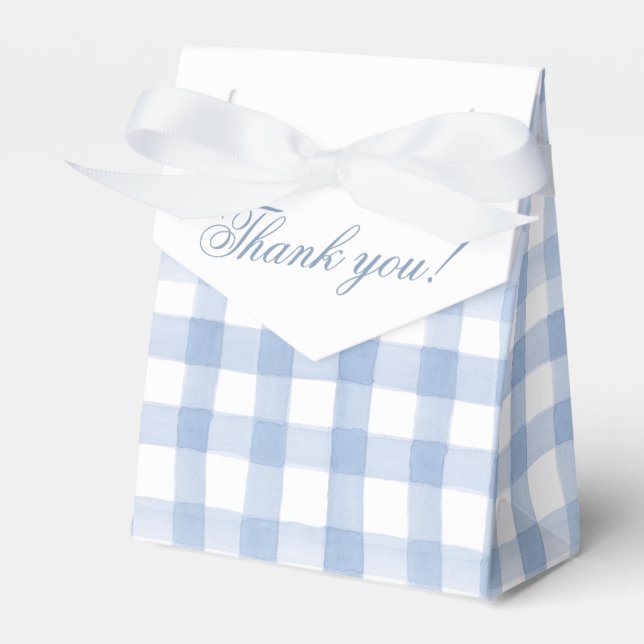 Wasserfarben Blau und Weiß Gingham Wappen Geschenkschachtel (Vorderseite)