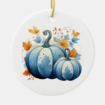 Wasserfarben, blaue Pumpkins und Herbstleaves