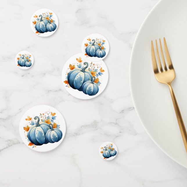 Wasserfarben, blaue Pumpkins und Herbstleaves Konfetti (Gruppe)