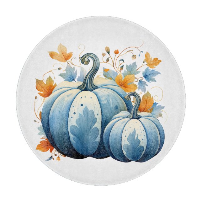 Wasserfarben, blaue Pumpkins und Herbstleaves Schneidebrett (Vorderseite)