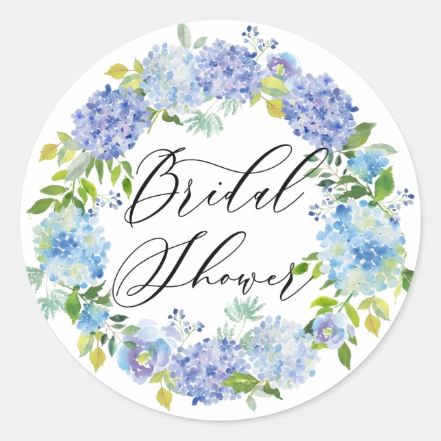 Wasserfarben-Blaues Hydrangeas-Brautparty Runder Aufkleber (Vorderseite)