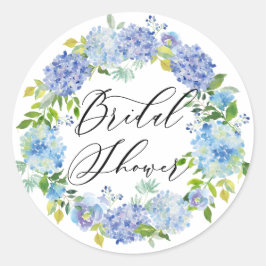 Wasserfarben-Blaues Hydrangeas-Brautparty Runder Aufkleber