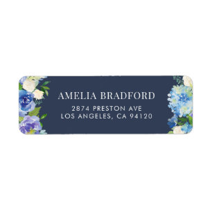 Wasserfarben-Blue-Hydrangeas-Floral-Adressetikett