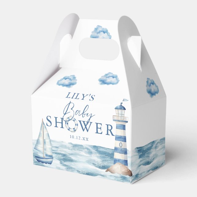 Wasserfarben Blue Nautical Baby Dusche Geschenkschachtel (Vorderseite)