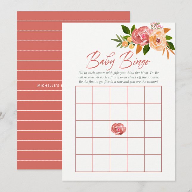 Wasserfarben Blume Baby Shower Baby Bingo Einladung (Vorne/Hinten)