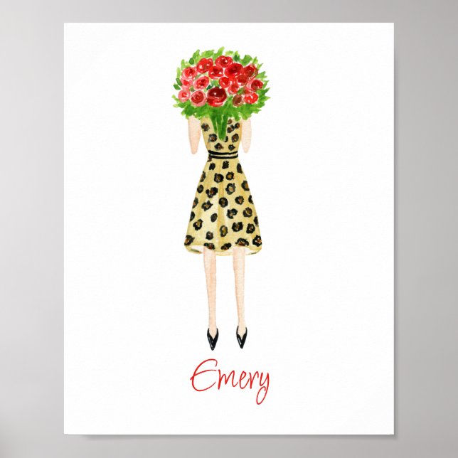 Wasserfarben-Blume-Fashion-Girl-Poster Poster (Vorne)