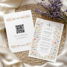 Wasserfarben-Blumen-Hochzeit mit QR-Code
