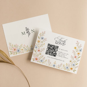 Wasserfarben-Blumen-Hochzeit QR-Code RSVP Karte
