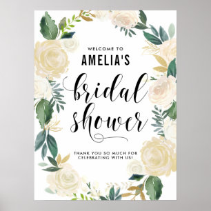 Wasserfarben-Blumen-Hochzeitsshower mit goldenem G Poster