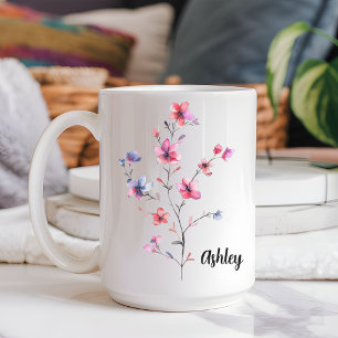Wasserfarben-Blumenmuster-Personalisierter Becher Zweifarbige Tasse