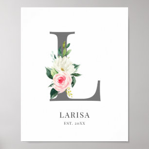 Wasserfarben-Blumenposter mit Monogramm L Poster