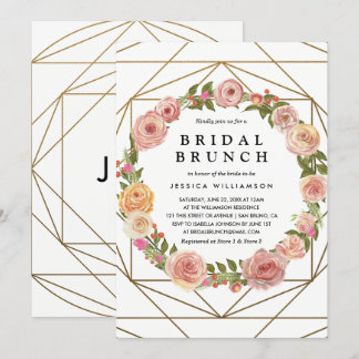 Wasserfarben Blumenreath Geometric Bridal Brunch Einladung