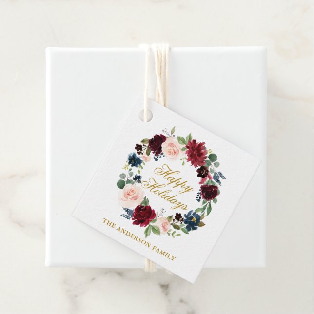 Wasserfarben Blumenreath Happy Holidays Gold Geschenkanhänger (Beispiel)