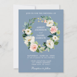 Wasserfarben Blumenreath Pink Dusty Blue Wedding Einladung