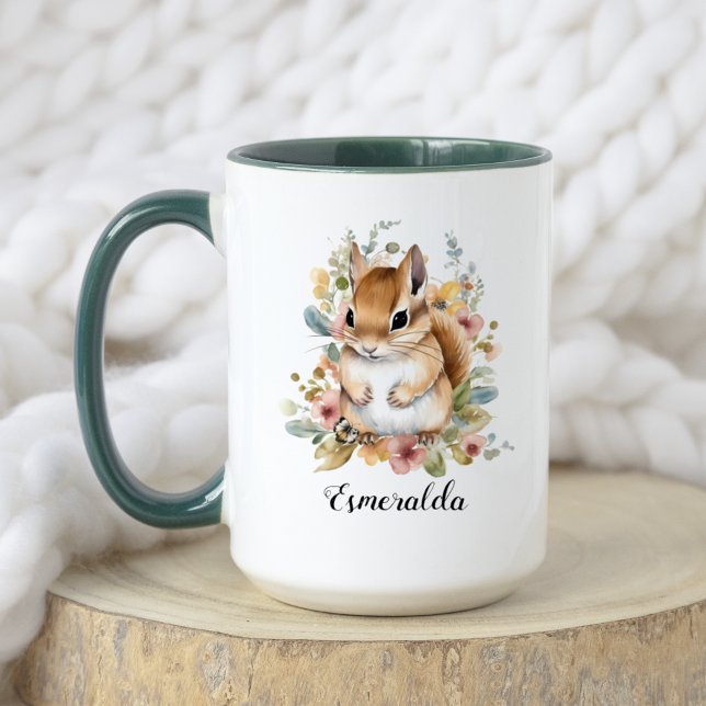 Wasserfarben-Blütenbaby-Eichhörnchen und Baby-Ping Tasse (Von Creator hochgeladen)