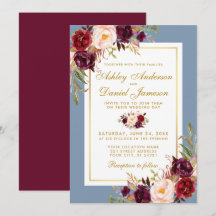 Wasserfarben Blütenduft Blauer Burgundy Gold Weddi