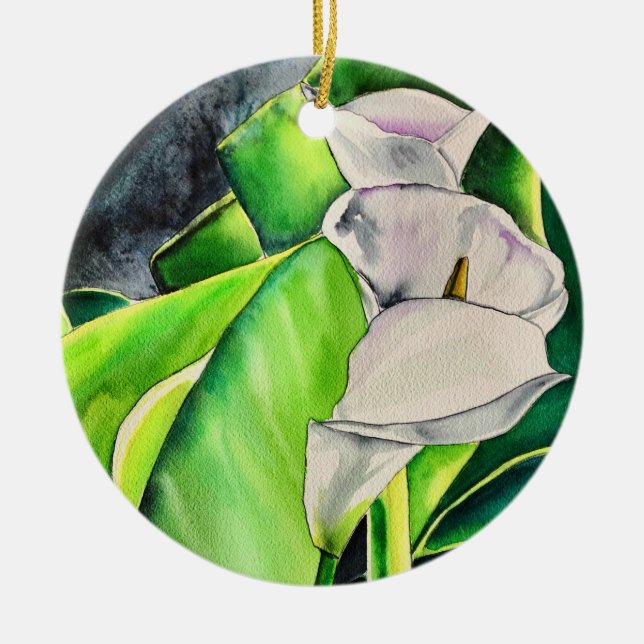 Wasserfarben-Blütenkalk Keramik Ornament (Vorne)