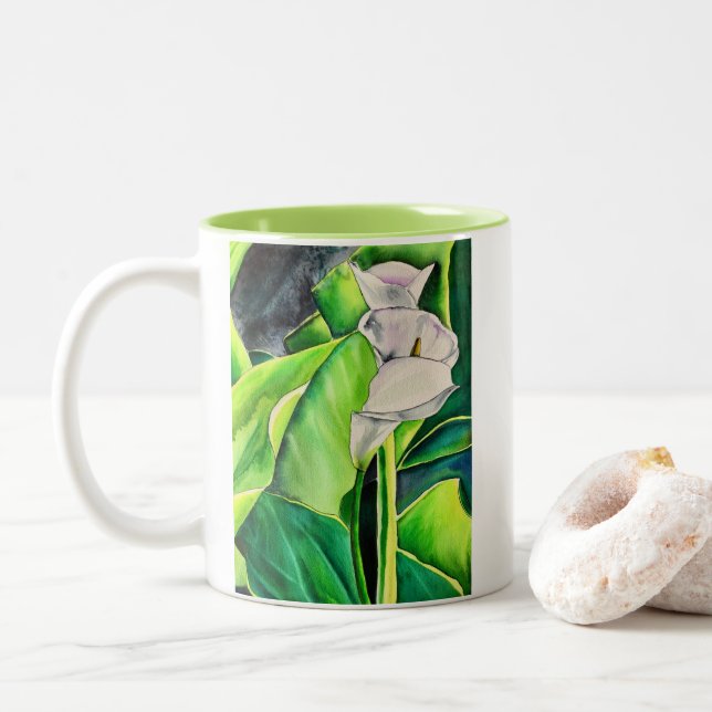 Wasserfarben-Blütenkalk Zweifarbige Tasse (Mit Donut)
