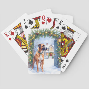 Wasserfarben-Boerboel-Bauernhaus-Tor-Weihnachten Spielkarten