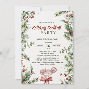 Wasserfarben-Botanische-Weihnachts-Cocktailparty Einladung