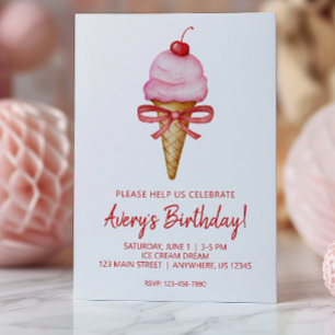 Wasserfarben-Bow Pink-Eiscreme-Kon-Party Einladung