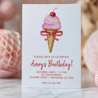 Wasserfarben-Bow Pink-Eiscreme-Kon-Party Einladung