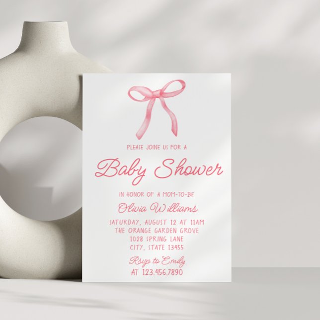 Wasserfarben Bow Pink Hand Written Baby Girl Dusch Einladung (Von Creator hochgeladen)