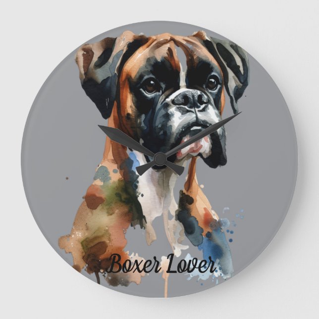 Wasserfarben-Boxer Persönliche Wandaufhängung Große Wanduhr (Vorderseite)