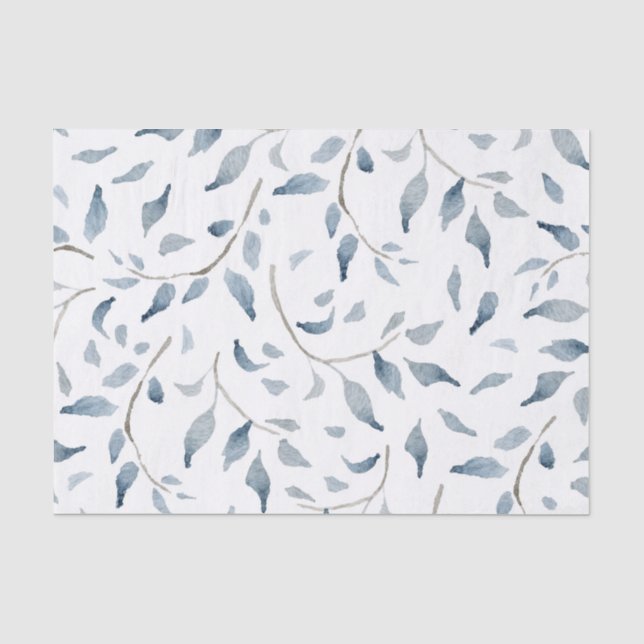 Wasserfarben-Branchen mit blauem Blätter-Design Seidenpapier (Vorderseite)