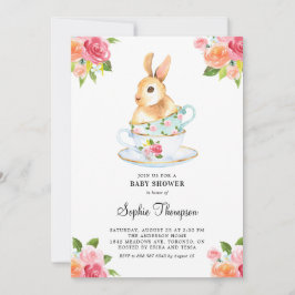 Wasserfarben-Bunny am Teacups Blumenkissendusche Einladung