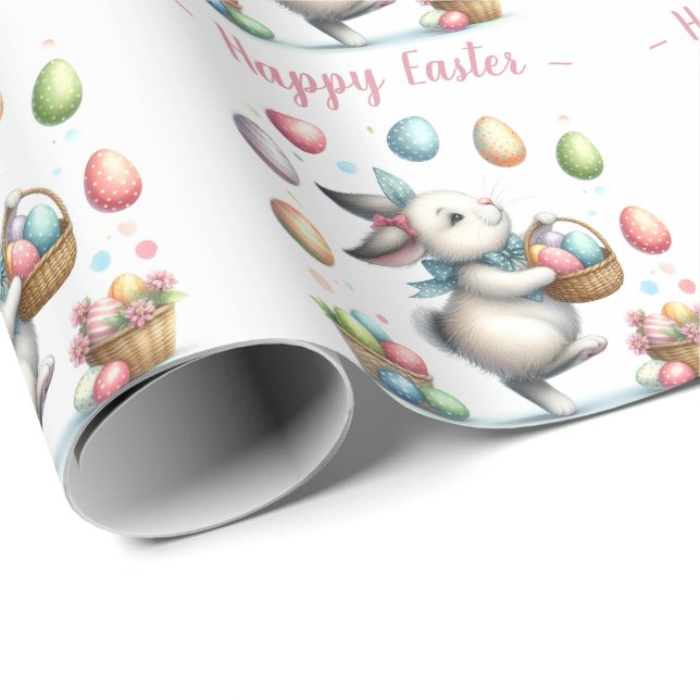 Wasserfarben Bunny's Joyful Easter Egg Hunt Geschenkpapier (Rolleneckpunkt)