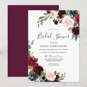 Wasserfarben Burgund & Blush Brautparty Einladung